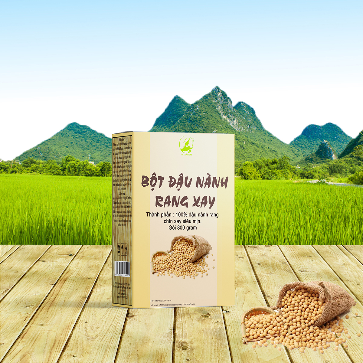 Bột đậu nành hưu cơ hộp 800gram - Greenherb