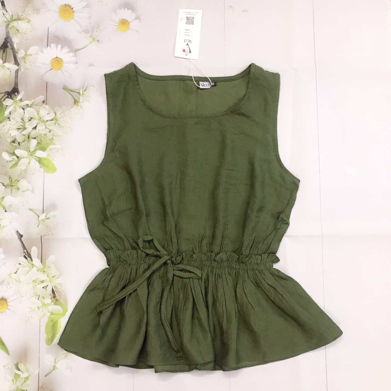 Áo peplum sát nách đũi lụa Vicci cao cấp (Đen - Da - Hồng - Rêu)