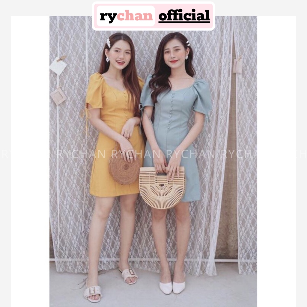 [XÃ KHO] [ẢNH THẬT CUỐI] Đầm Xoè Nút Bọc Tay Nơ 2 Màu - DX061