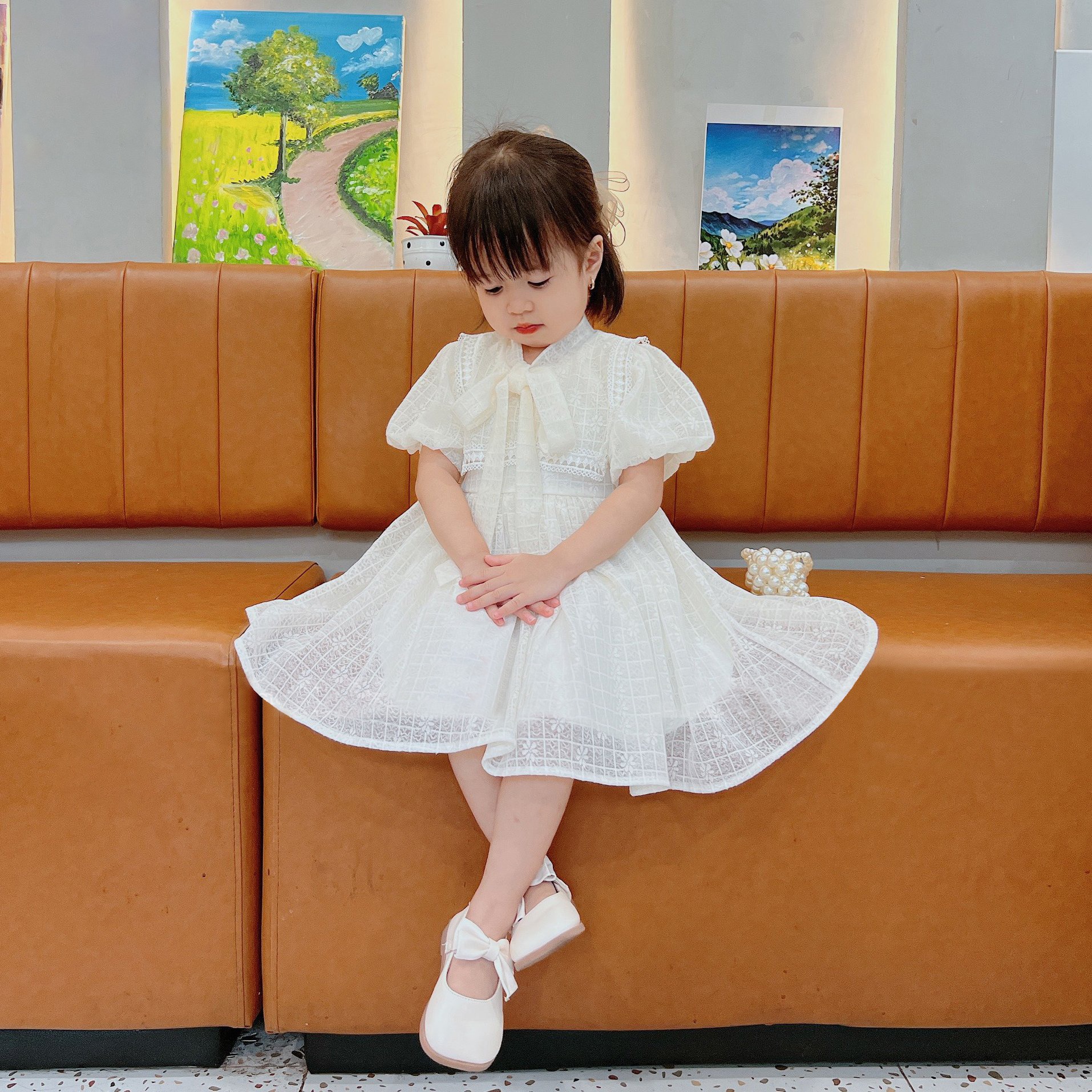 Đầm ren công chúa đính nơ cho bé size (9-43Kg)
