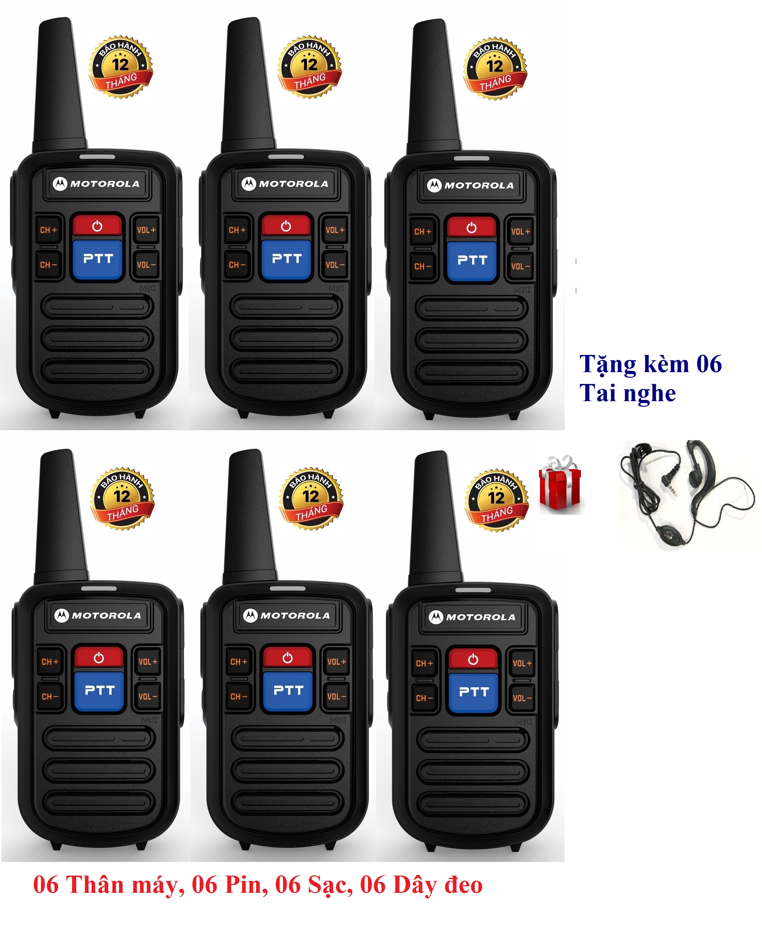 Bộ 6 Bộ đàm Mini Chất lượng khủng Motorola GP800 (2 Phím Bấm PTT, Sạc Type C Tiện Dụng)