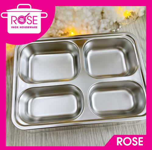 Khay ăn 4 ngăn nhỏ - khay inox đựng thức ăn cho bé - khay cơm inox 4 ngăn sâu lòng hàng CAO CẤP