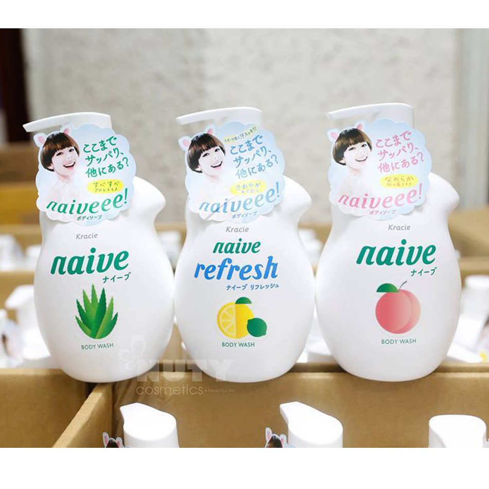 Sữa tắm Kracie Naive Body Wash Nhật Bản cao cấp giữ ẩm, dưỡng da 530ml 3 mùi hương