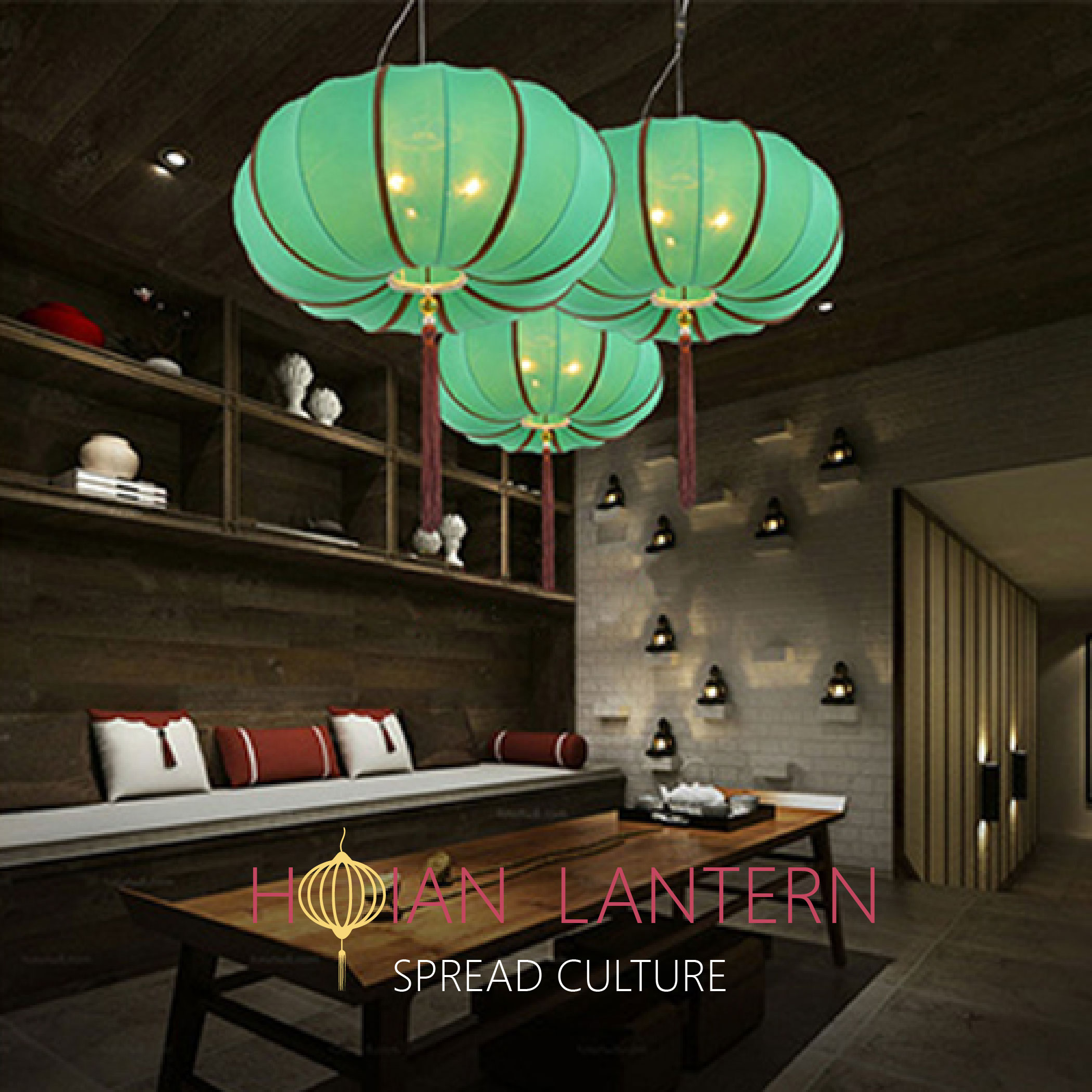 Đèn lồng khung sắt cách tân vải đũi