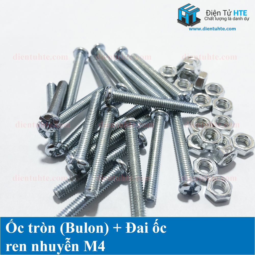 Ốc tròn (Bulon) + Đai ốc ren nhuyễn M4