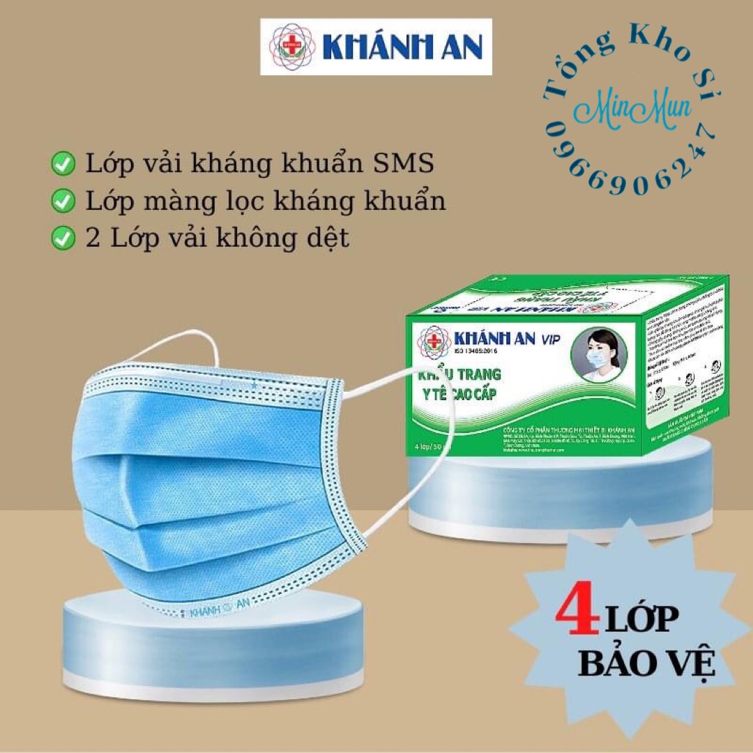 Hộp 50 cái khẩu trang y tế Khánh An 4 lớp kháng khuẩn cao cấp