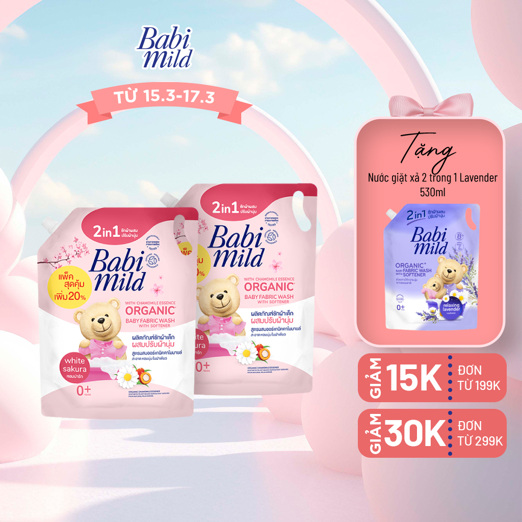 Combo 2 Túi Nước Giặt Xả Cho Bé 2.4L - Babi Mild