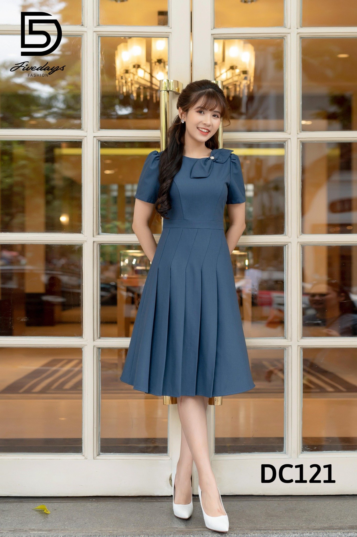 Fivedays - Đầm xoè xếp ly dưới nơ vai