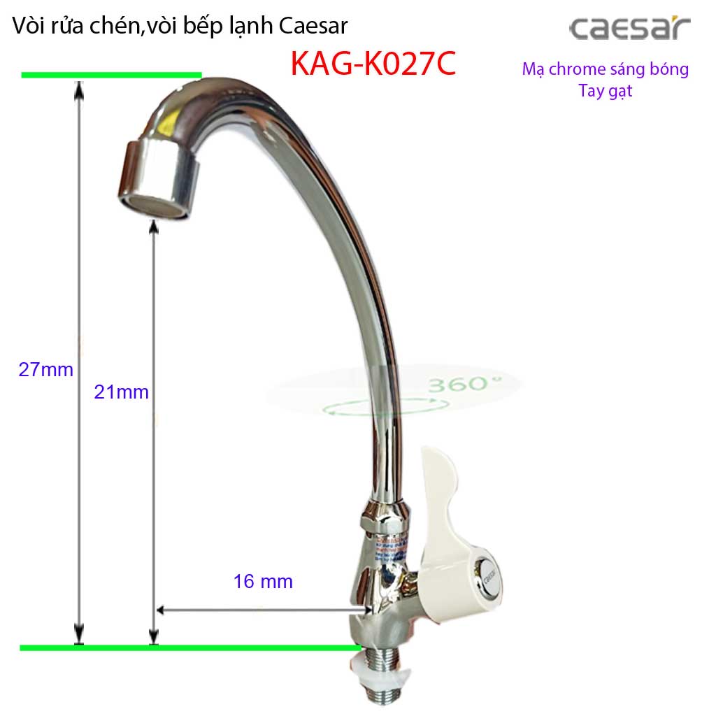 Vòi bếp, rửa chén bát lạnh Caesar cần cong K027C