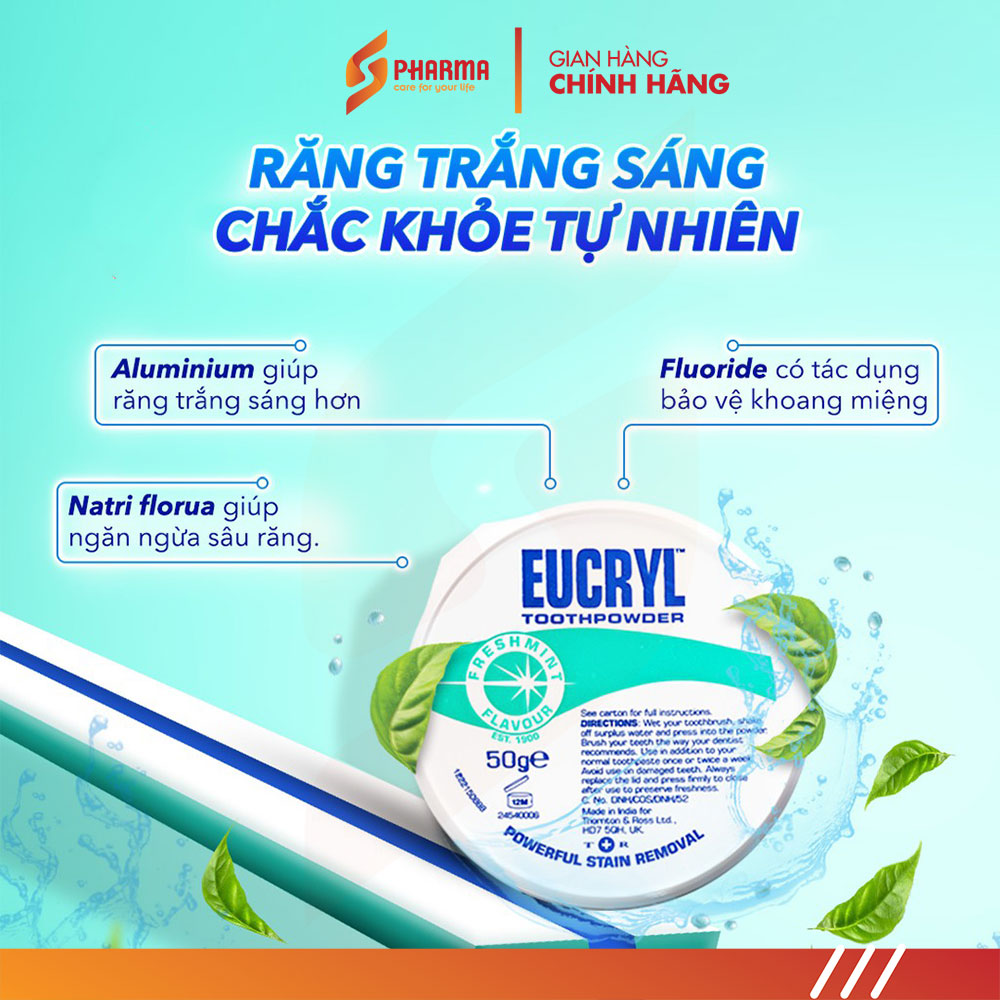 Bột Tẩy Trắng Răng Eucryl Toothpowder 50g Anh Quốc