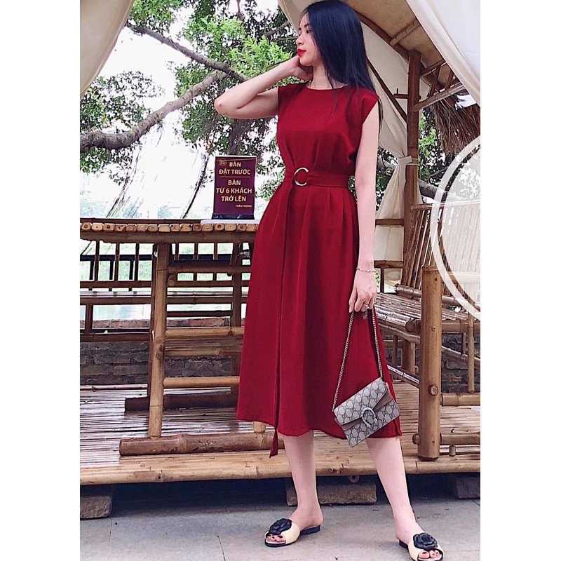 ĐẦM ĐỎ SUÔNG DÀI KÈM BELT (có ảnh thật) MS151