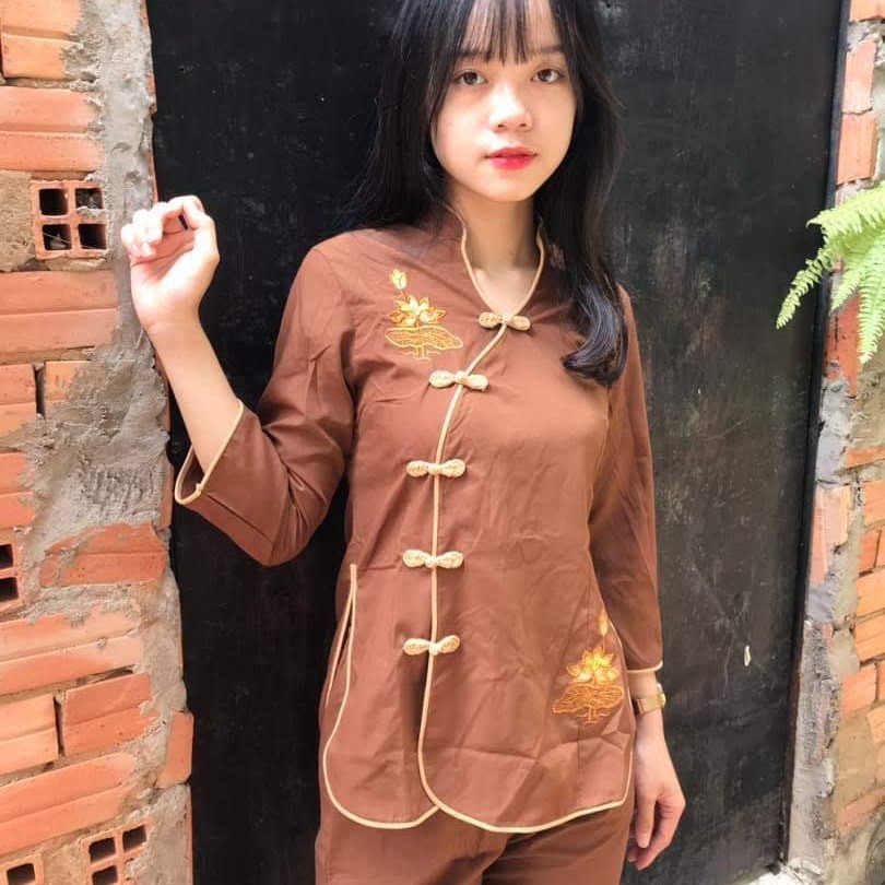 [HCM]Đồ lam đi chùa nữ đồ phật tử đồ bộ áo lam đi chùa mẫu tàu xéo