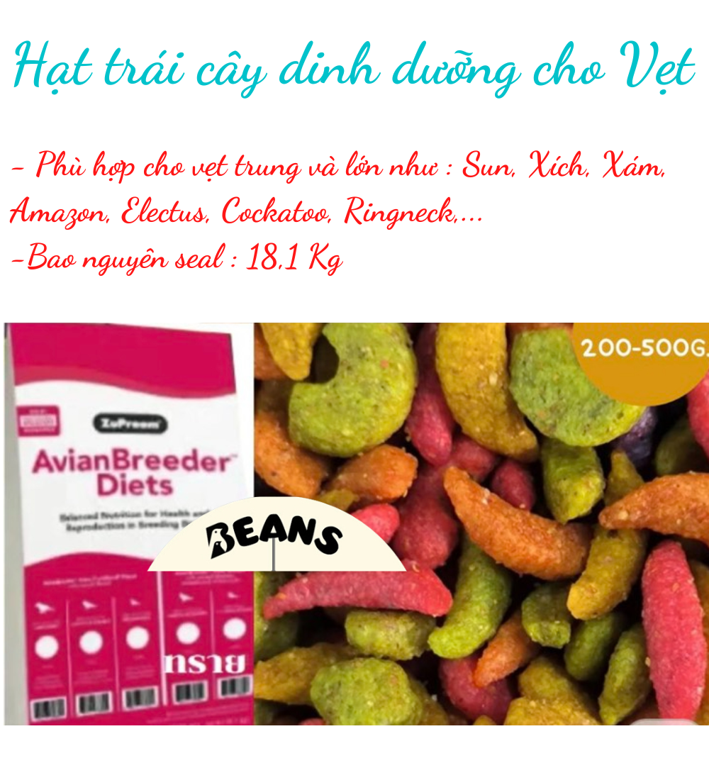 Hạt trái cây dinh dưỡng cho Vẹt trung và lớn nhập khẩu Mỹ
