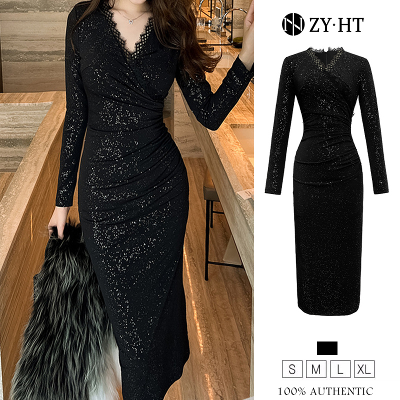 ZYHT eravogue váy dạ hội đen váy sequin đầm đen sang chảnh dự tiệc đầm body nữ ôm body sexy 20204