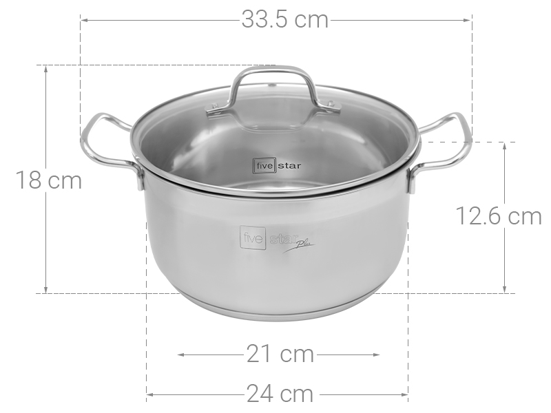 Quánh inox 304 Fivestar Plus 5 đáy vung kính FPQ165D001 size 16cm dùng bếp từ, hàng chính hãng bảo hành 25 năm