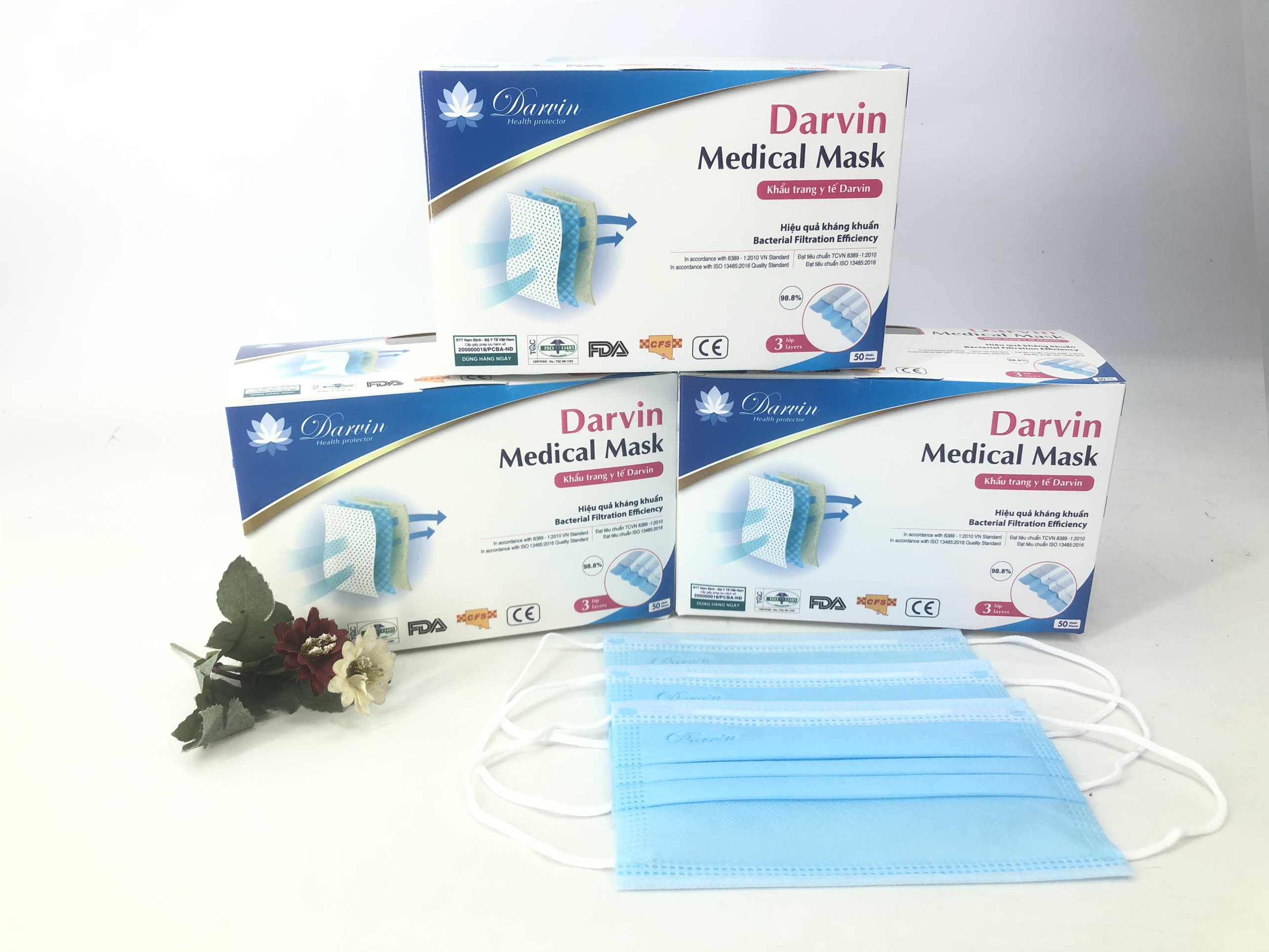 KHẨU TRANG Y TẾ  DARVIN 3 LỚP - XANH
