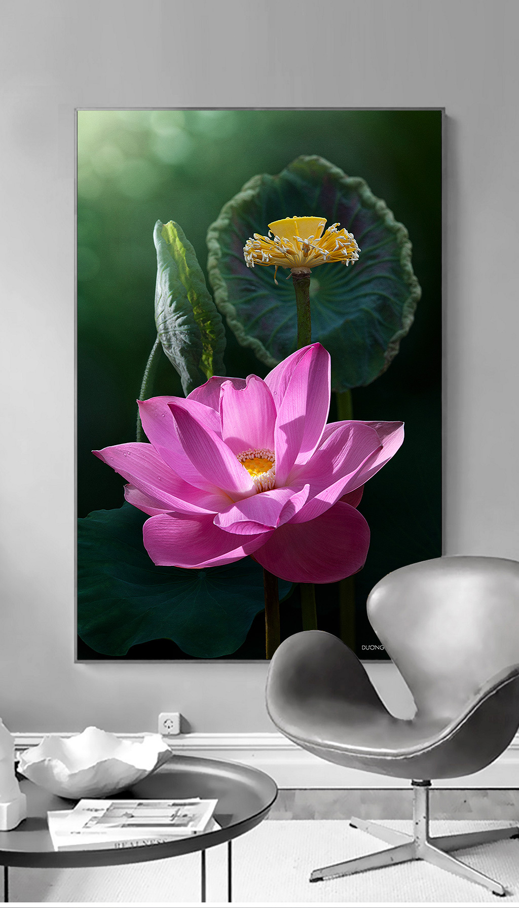 Tranh treo tường hoa sen tối giản in trên canvas có khung, trang trí phòng khách, phòng ngủ (#10069722)