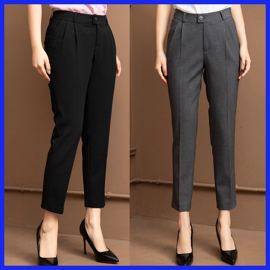 Quần Baggy nữ, quần công sở dài 9 tấc, chất vải kaki tuyết mưa dày dặn chuẩn dáng