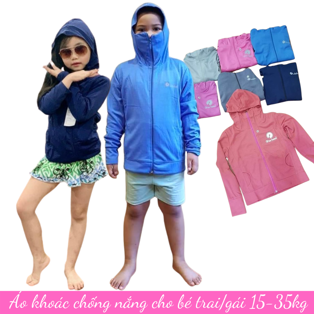 Áo khoác chống nắng chất cotton thông hơi xịn đẹp cho bé trai/gái 15-35kg