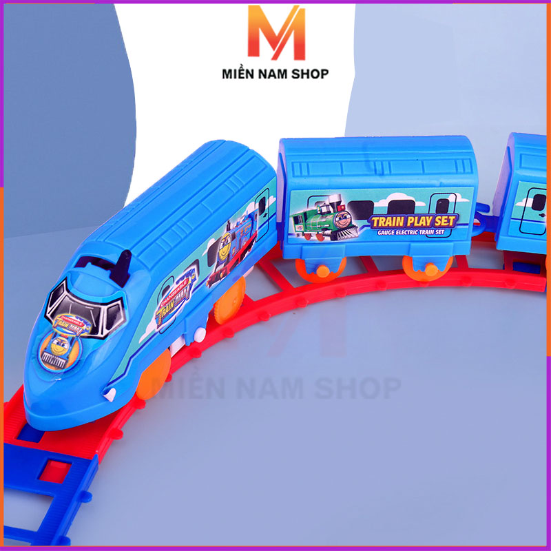 Đồ chơi xe lửa kéo đoàn tàu bằng pin có đường ray. Đồ chơi đoàn tàu chạy pin, đồ chơi an toàn cho bé