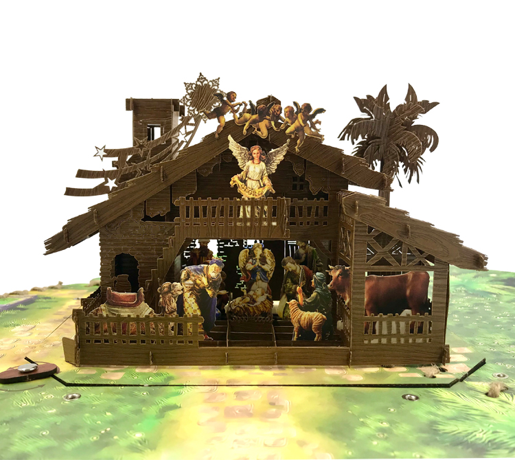 Thiệp 3D Máng Cỏ Giáng Sinh có đèn LED - MERRY CHRISTMAS