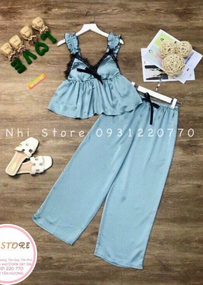 Bộ mặc nhà nữ nhihouse71 quần dài áo cúp ngực bèo ren sexy freesize dưới 57kg