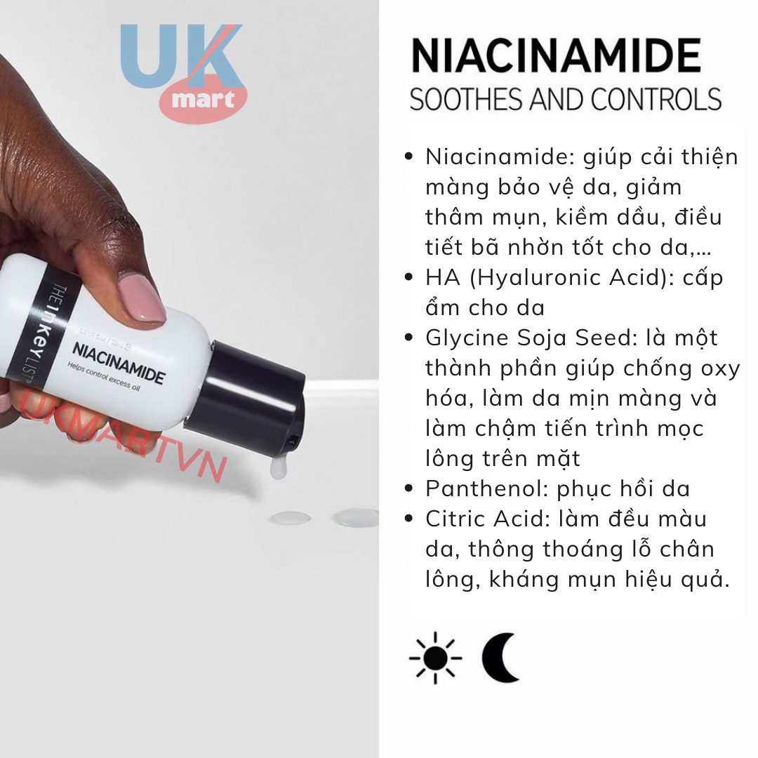 Tinh Chất Kiềm Dầu Giảm Mụn Mờ Thâm The INKEY List Niacinamide 30ml