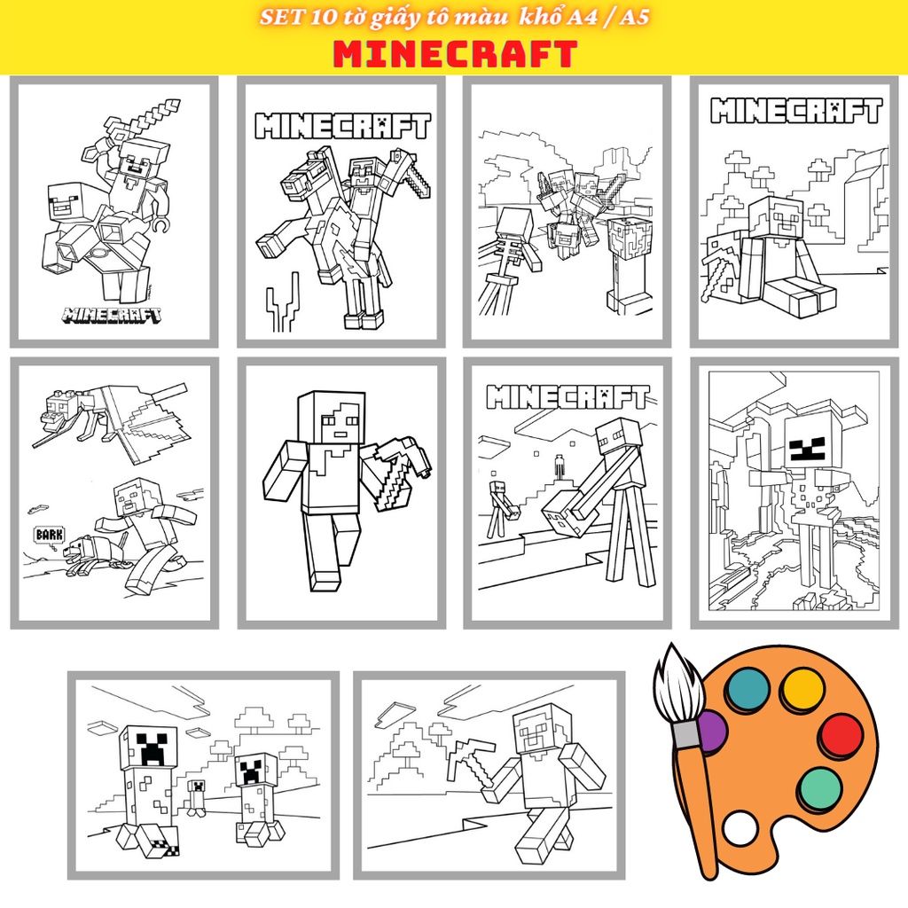 COMBO 10 TỜ GIẤY TÔ MÀU - MINECRAFT