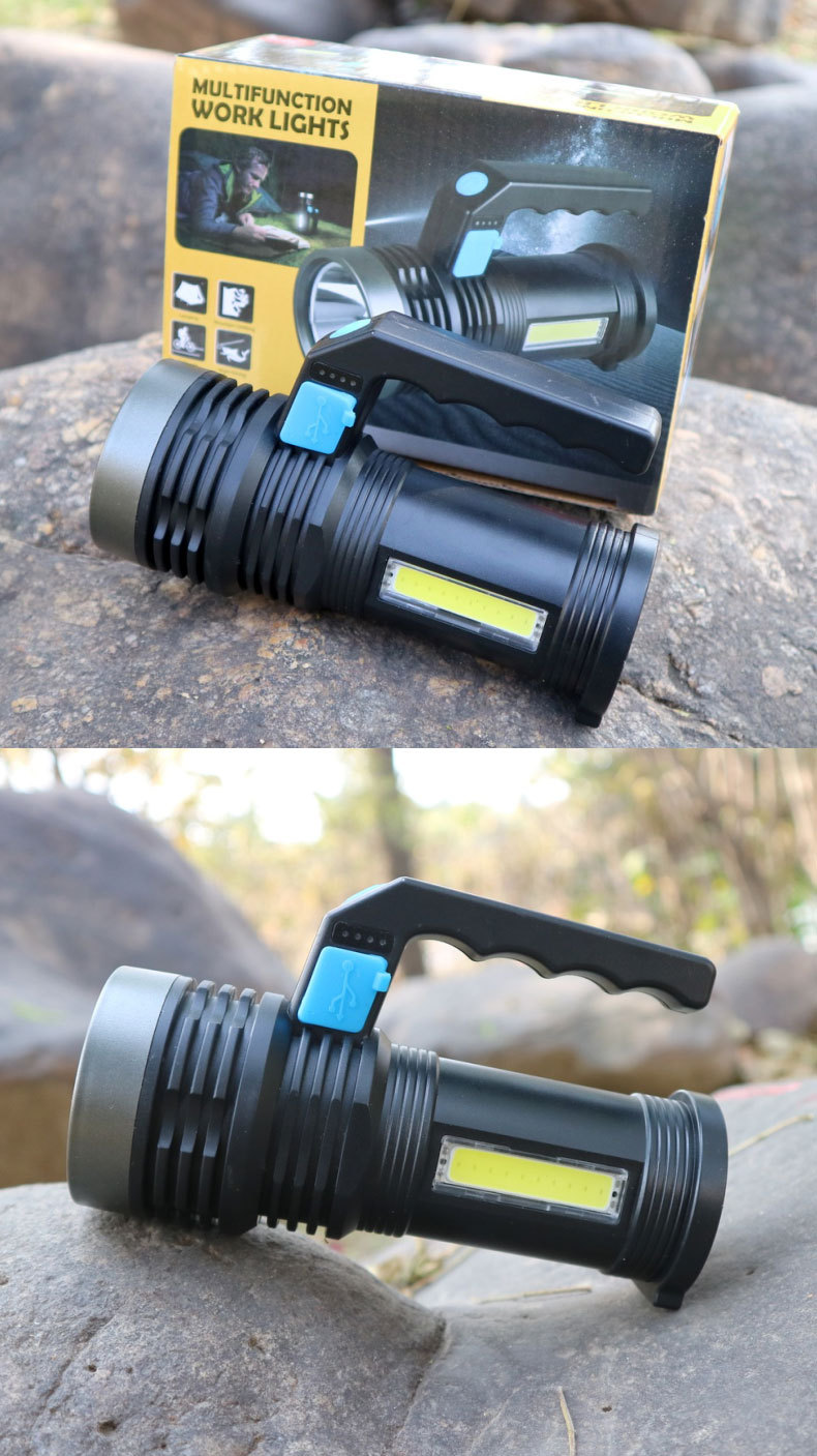 (kèm dây sạc ) Đèn pin sạc Work lights cam tay có 2 chế độ đền pin và đèn cạnh siêu sáng - đèn pin mini - den pin cam tay - đèn bão
