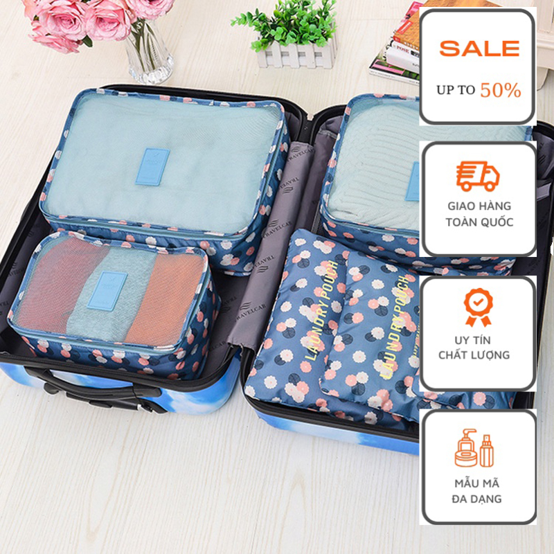 Set 6 túi du lịch cao cấp có khoá kéo chống thấm giúp sắp xếp hành lý gọn gàng thông minh, set 6 túi du lịch cao cấp giá rẻ