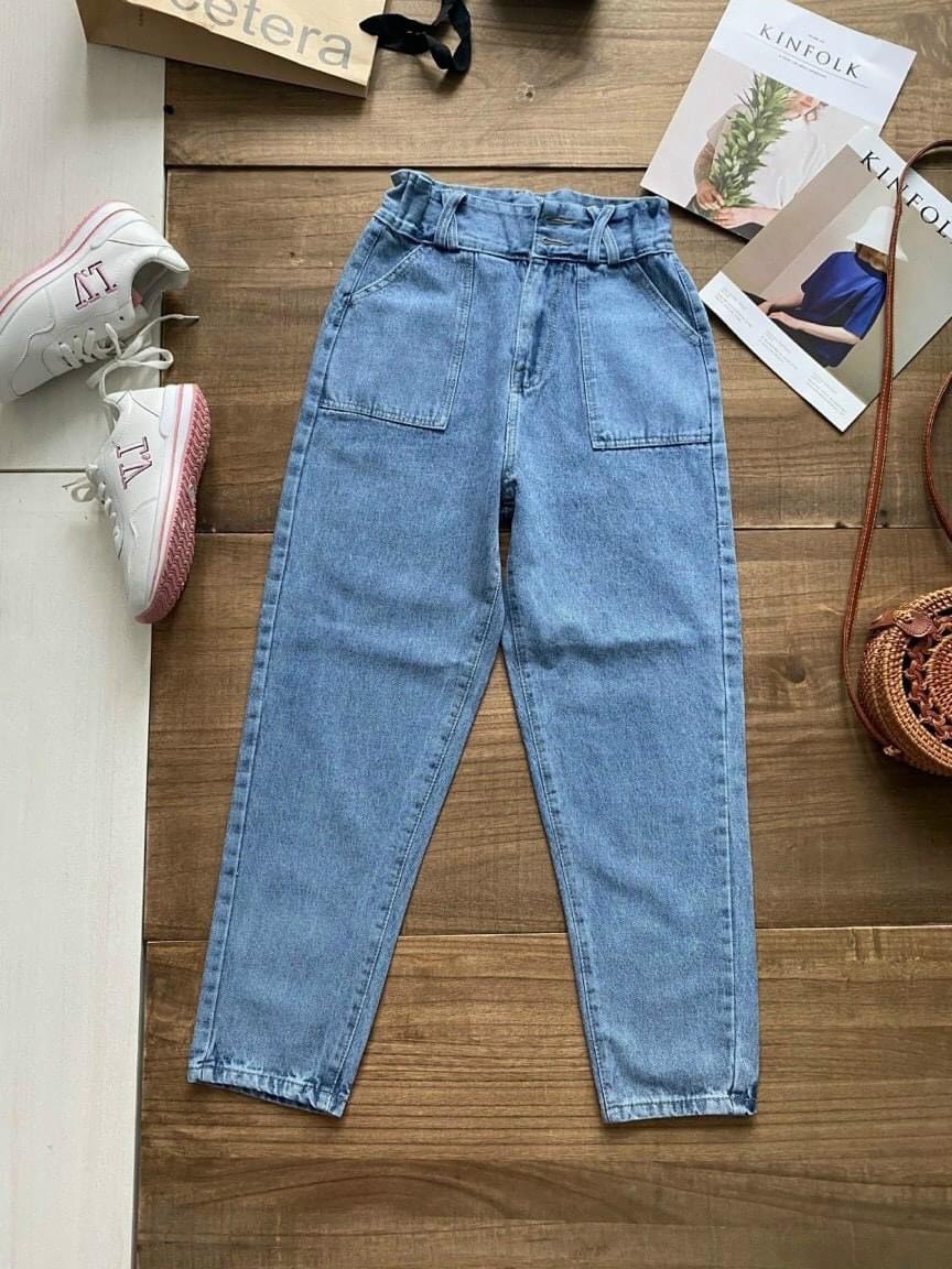 BAGGY JEANS 2 NÚT TÚI ĐẮP