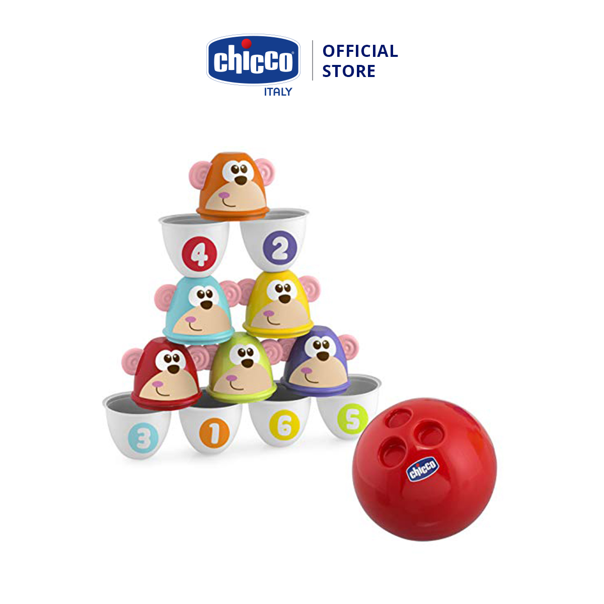 Bộ đồ chơi Bowling khỉ con Chicco 18M+ (Bộ 6 chiếc)