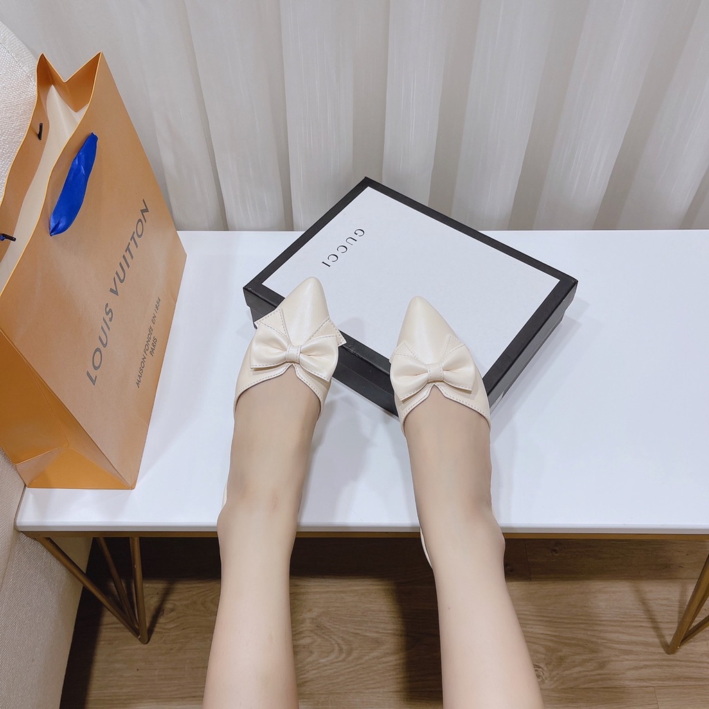 Giày búp bê mũi nhọn đính nơ phối kiểu