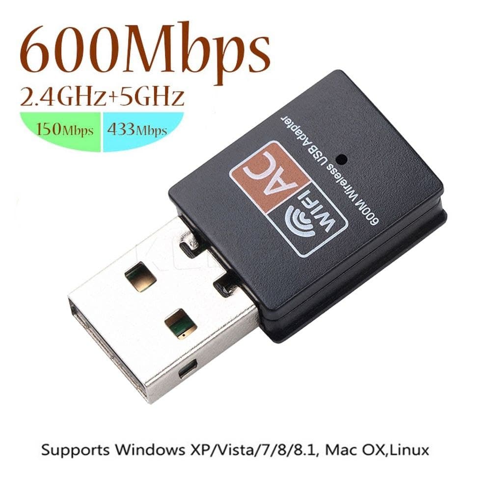 Thiết bị kết nối, USB thu WiFi + BLUETOOTH 600Mbps, có 5G, dùng cho PC máy bàn laptop, nhỏ gọn, không dây có driver sẵn cho win 10 11