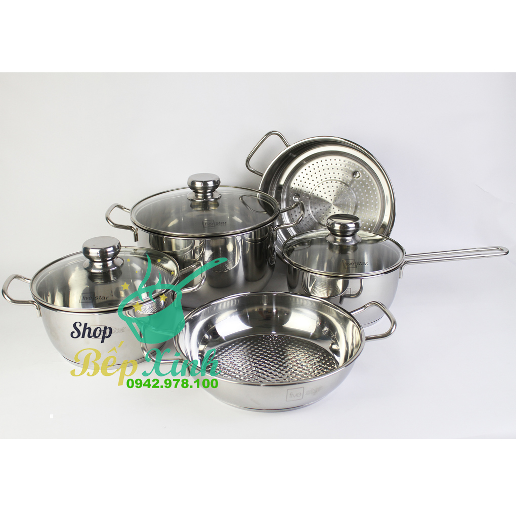 Bộ nồi inox bếp từ cao cấp Fivestar nắp kính , 3 đáy dùng được mọi bếp