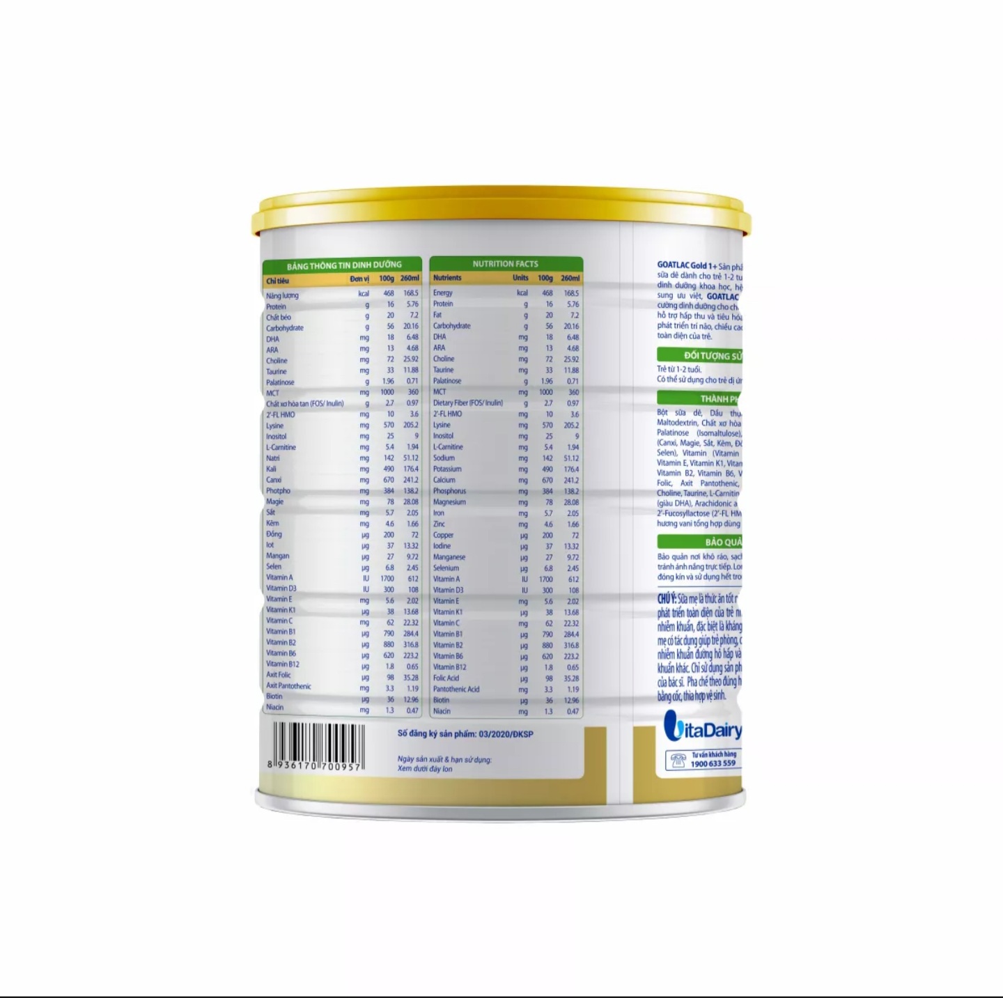 (HSD T2-2025) (Quét Mã QR - TL Điểm) Sữa Dê Vitadairy Goatlac Gold 1+ 800g (Cho Trẻ Từ 1 - 2 Tuổi).