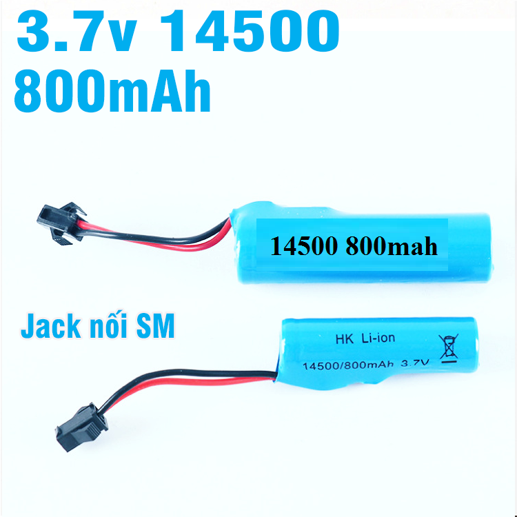 Pin 3.7v 14500 dung lượng 800mah dùng cho xe mô hình điều khiển jack nối SM