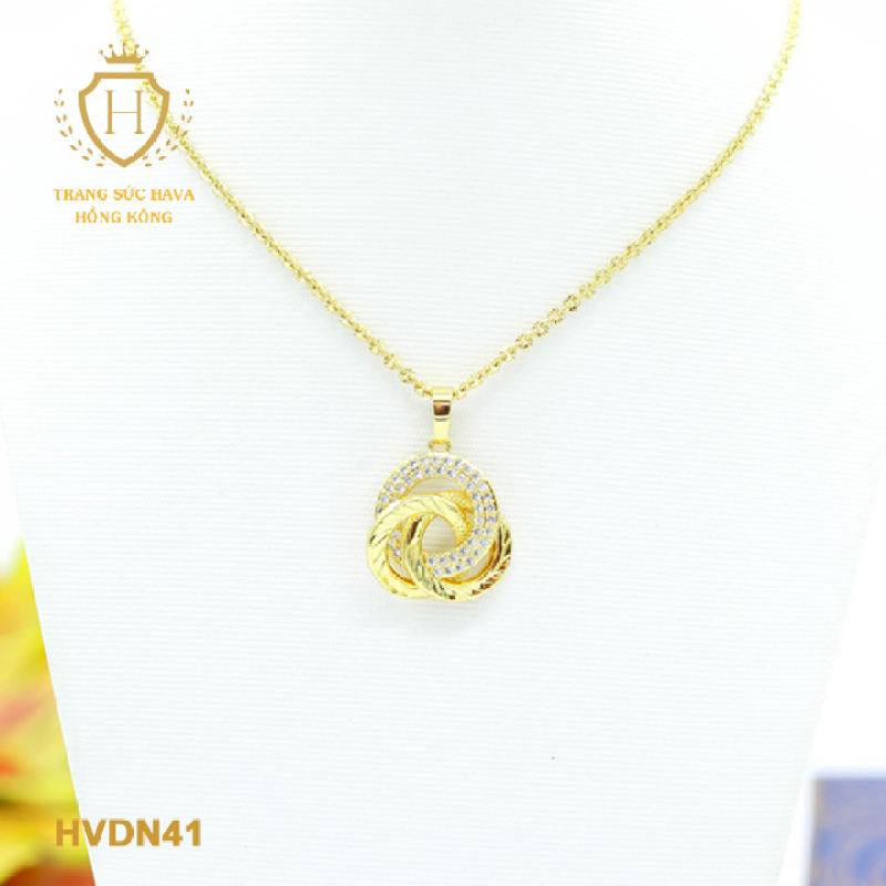Dây Chuyền Nữ, Vòng Cổ Nữ Mặt Xoắn Đính Đá (Màu Trắng), Titan Xi Mạ Vàng Thật 10k, 18k, 24k Cao Cấp (Không Bị Đen) - Trang Sức Hava Hong Kong Phong Cách Thời Trang