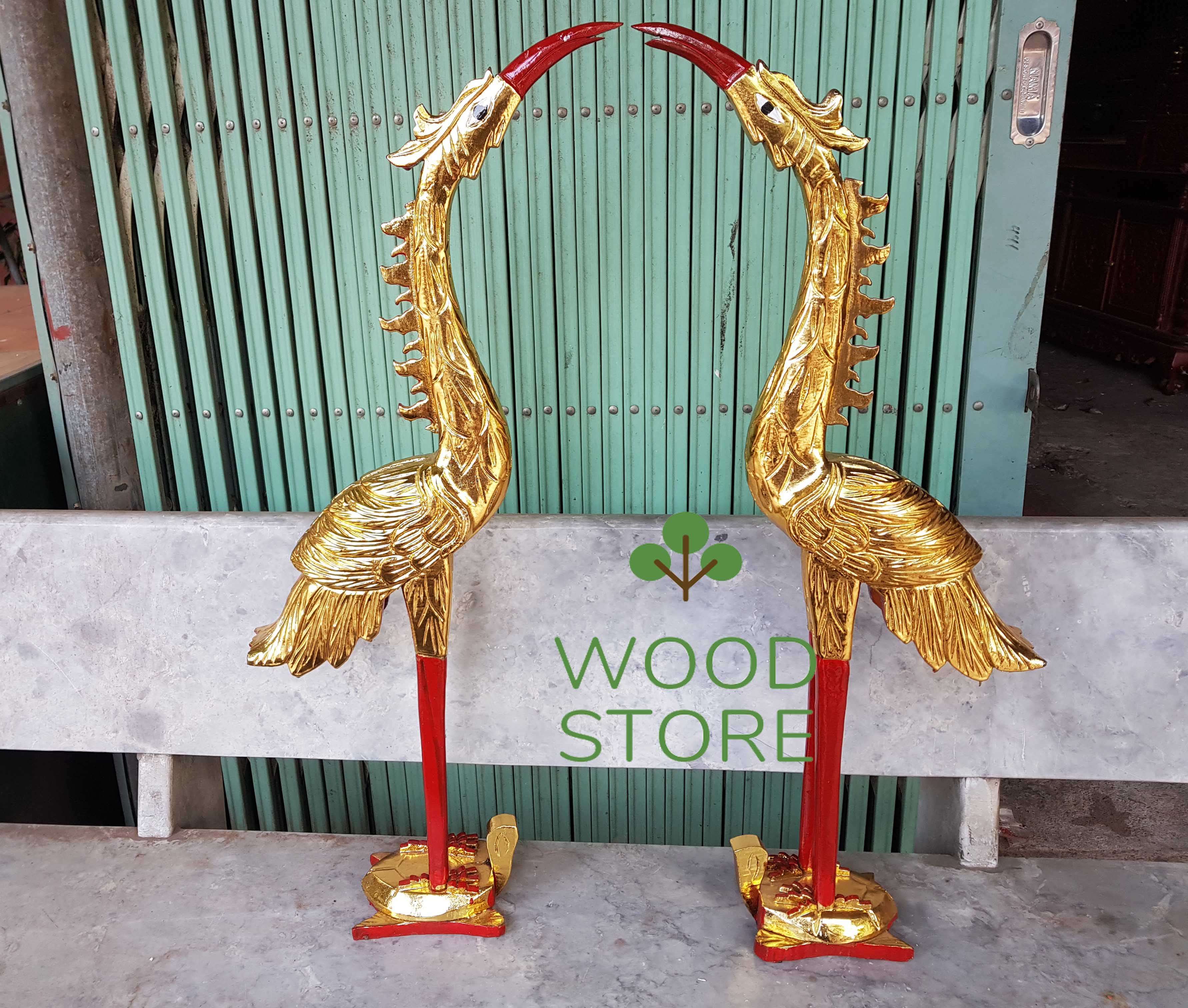 Hạc thờ gia tiên cặp hạc gỗ mít hạc rùa gỗ đồ thờ cao 81,61cm