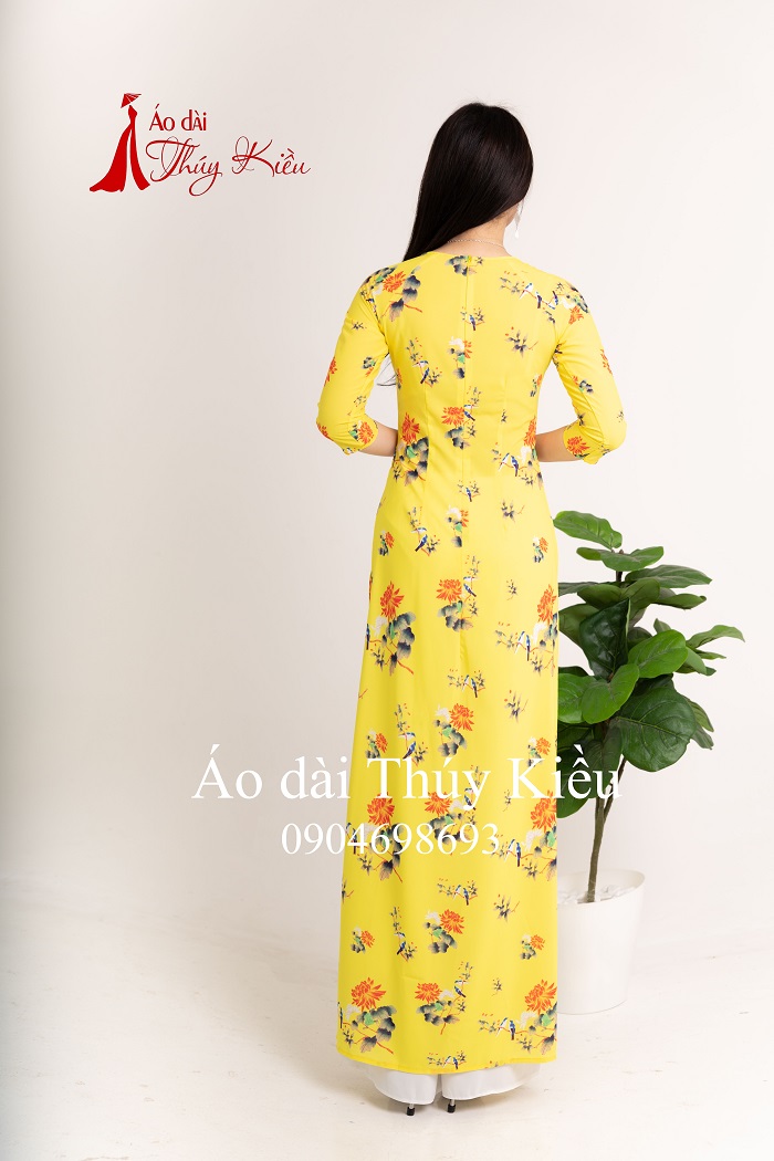 Áo dài nữ truyền thống thiết kế may sẵn tết cách tân nữ nền vàng hoa cúc K17 Thúy Kiều mềm mại co giãn áo dài giá rẻ