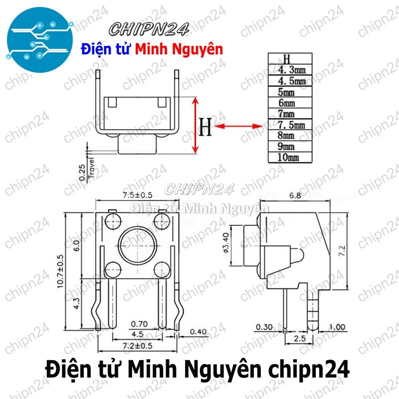 [10 cái] (F64-65) Nút nhấn 4 chân vuông cong 6x6 (6*6*5/6/7/8/9/10/12/13/4.3/15/17) - [Chọn Loại] - HHH.00218