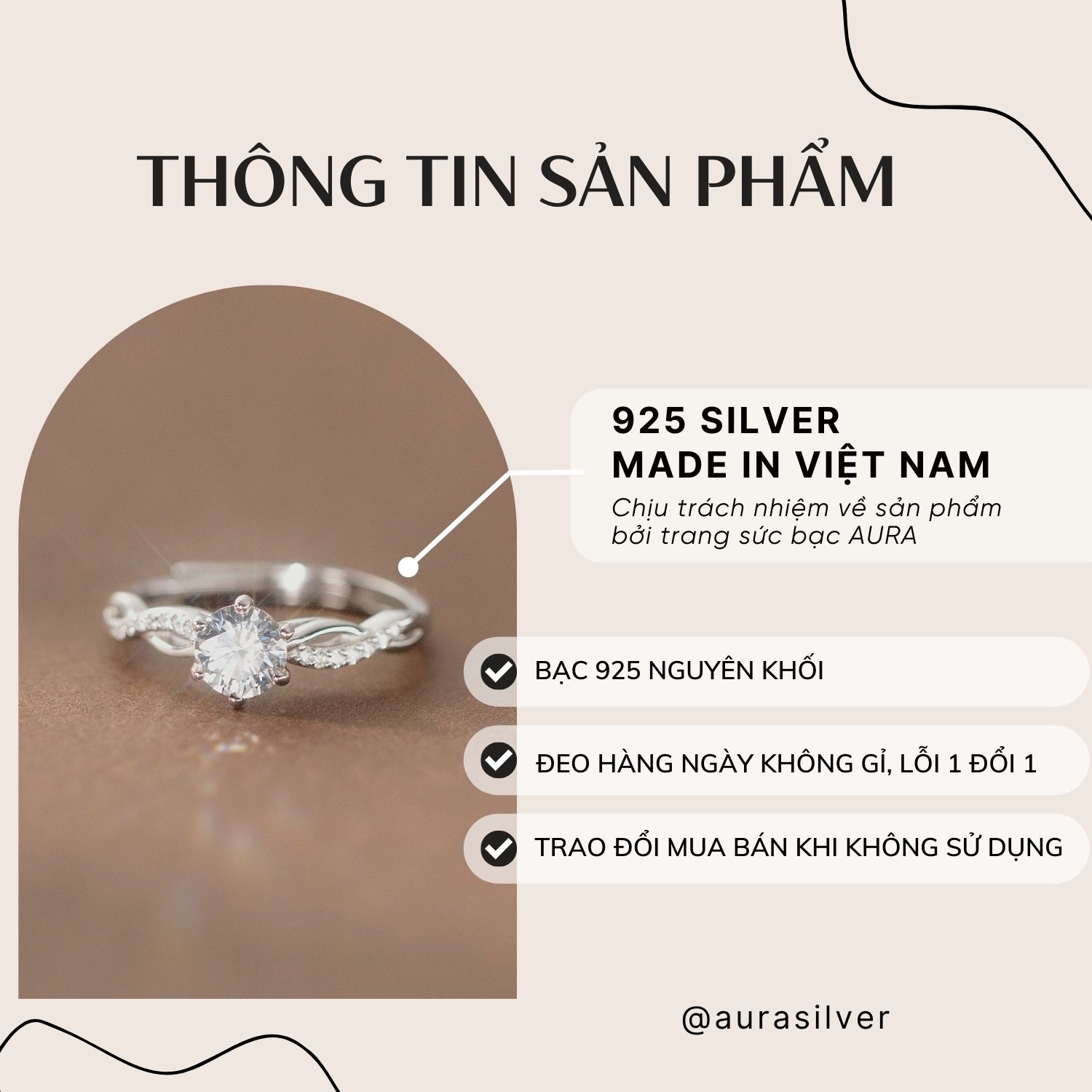 Nhẫn bạc nữ 925 freesize Julia-Aura Silver-N51