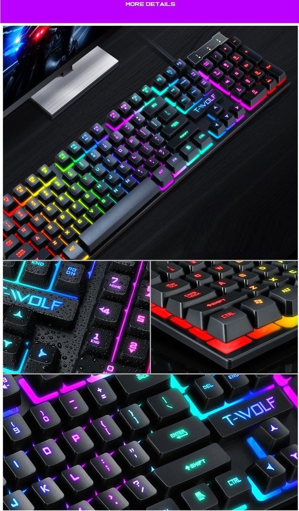 Bàn Phím Máy Tính Gaming Keyboard Giả Cơ T-Wolf T20 Usb Siêu Chất Led 7 Màu, Độ Nhạy Cao, Sản Phẩm Đạt Tiêu Chuẩn Esports [Bh 6 Tháng]