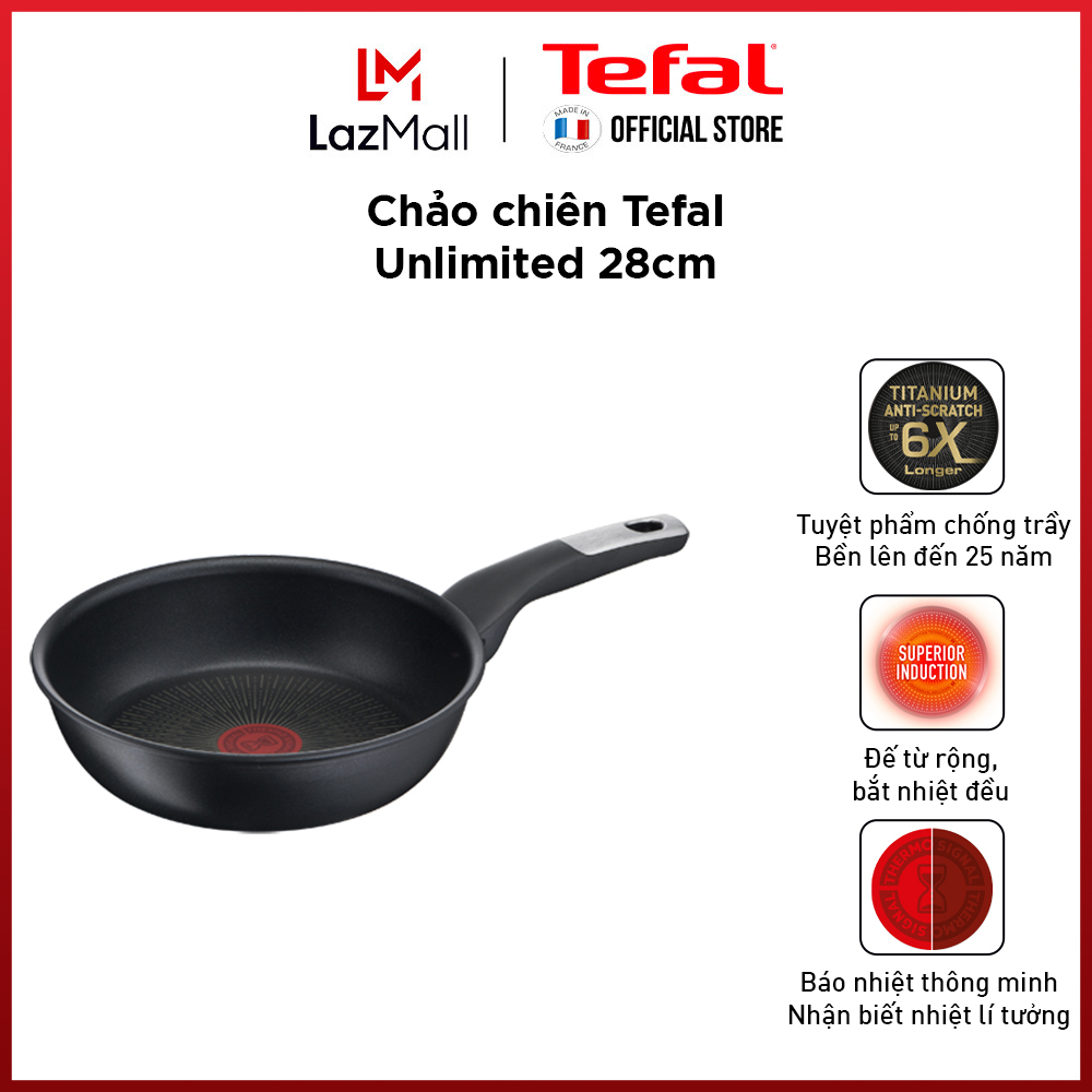 Chảo chiên chống dính đáy từ cao cấp Tefal Unlimited size 20-28cm -Sản Xuất Tại Pháp - Hàng chính hãng