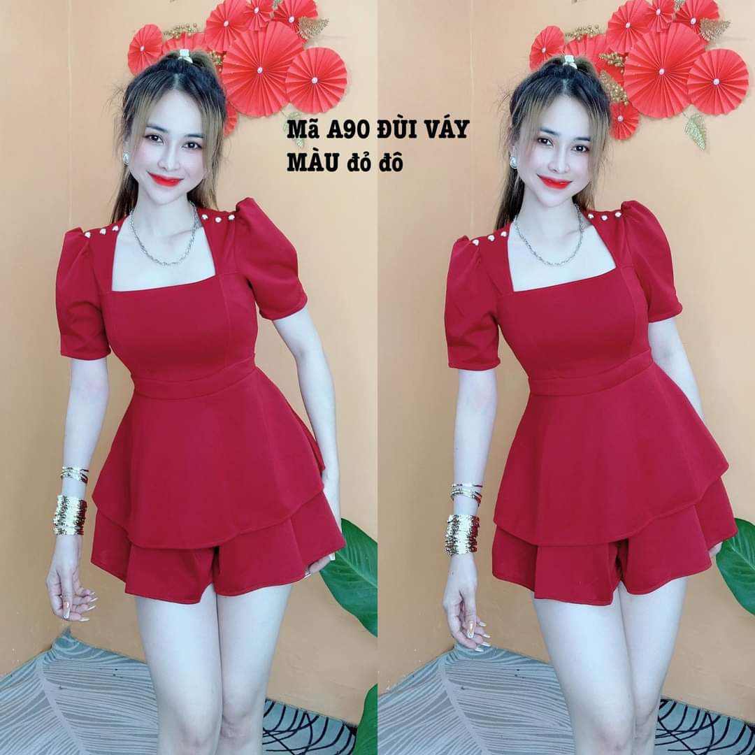 SÉT BỘ ĐÙI VÁY - VAI ÁO PHỐI NÚT XINH XẮN