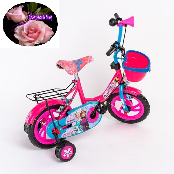 Xe đạp cho bé gái màu hồng hình công chúa từ 3 đến 6 tuổi bánh 12 inch/14 inch có kèn, ráp sẵn