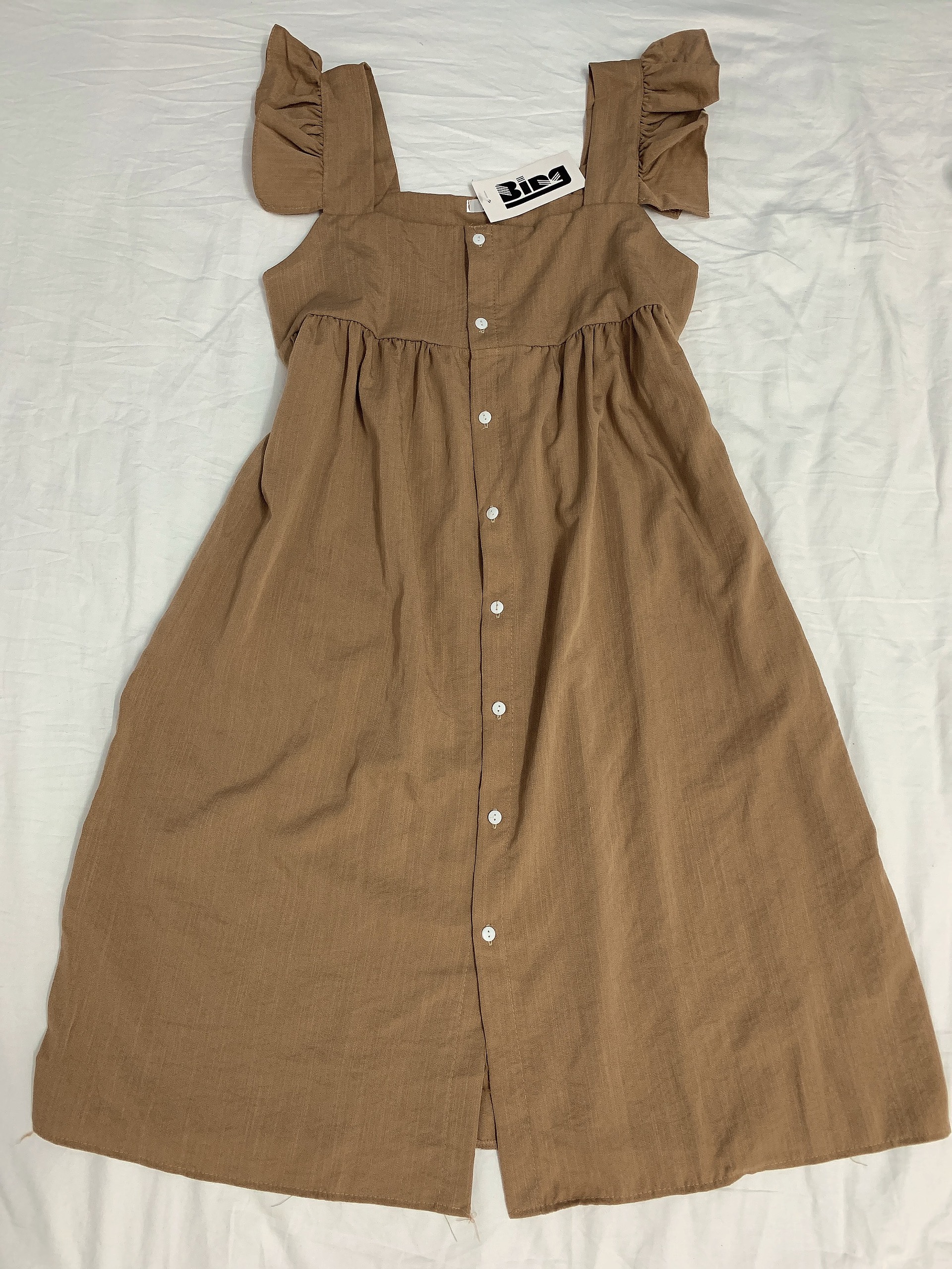 Váy 2 dây - đầm suông nữ 2 dây viền bèo cúc dọc Shynstores vải đũi cao cấp