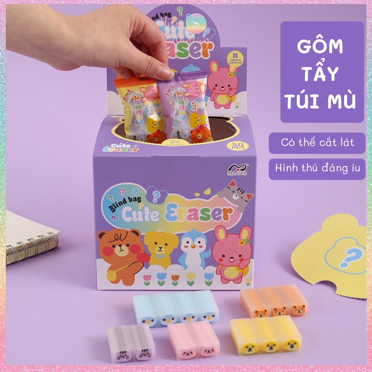 HOTIS Túi mù test nhân phẩm Blind Bag Gôm tẩy hình thú ngộ nghĩnh đáng yêu
