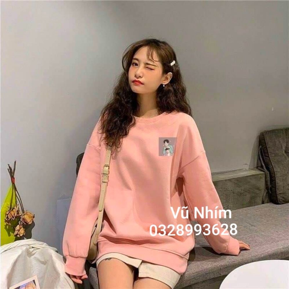 Áo sweater nỉ họa tiết đôi bạn thân mau hong (trong luong tu 40kg den 65kg )