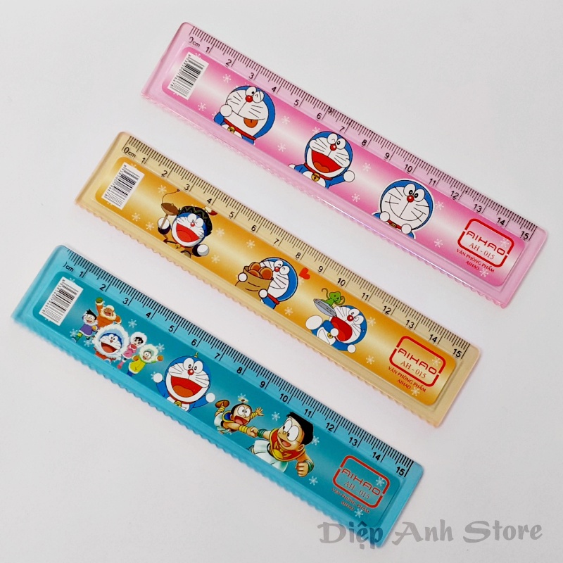 Thước kẻ 15cm Doraemon (Xanh-Vàng-Hồng)